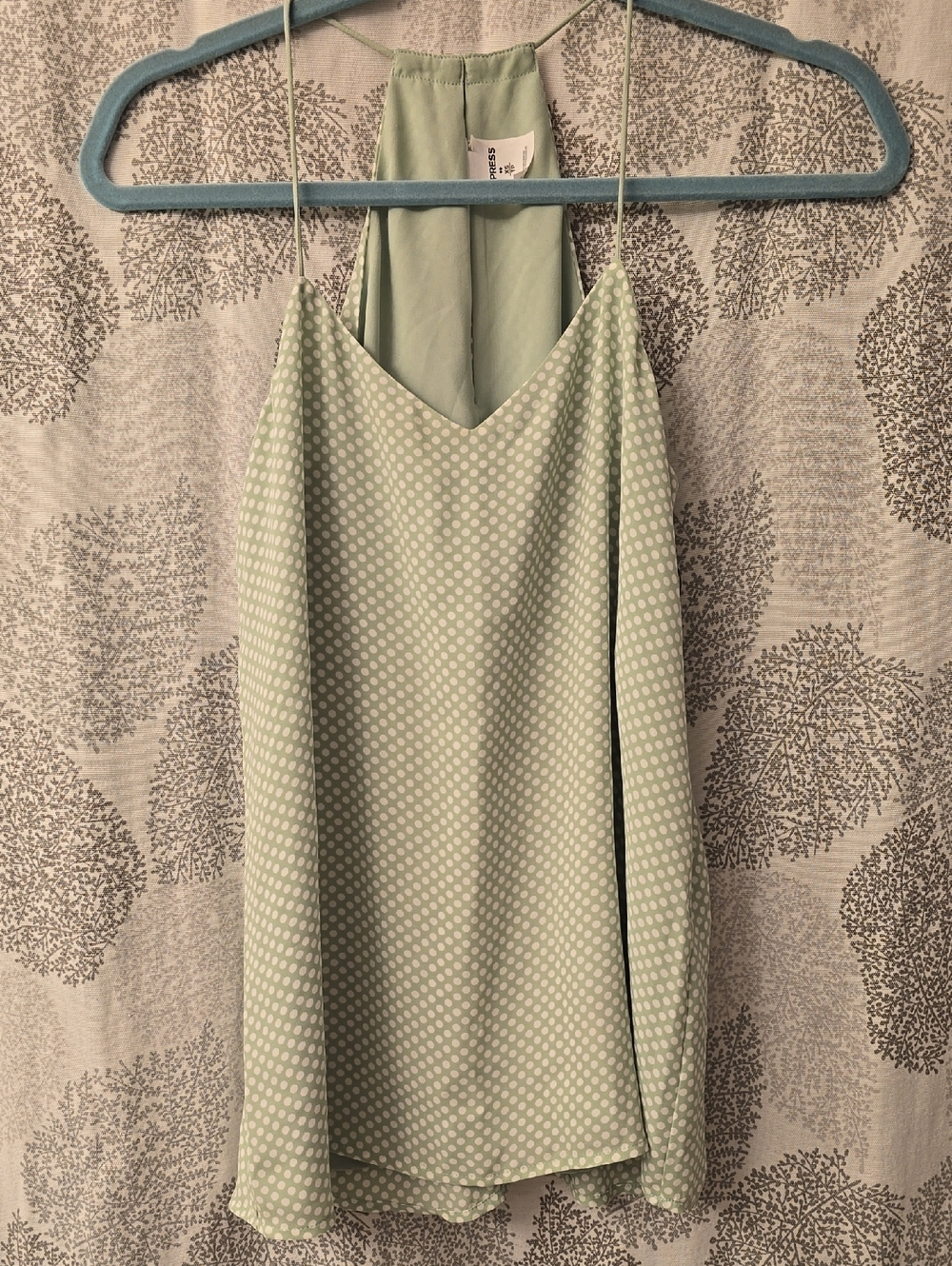 Express Light Green Polka Dot Halter Tank